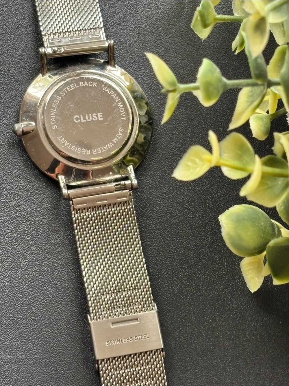 Men's Silver Mesh Bracelet Watch with Black Dial